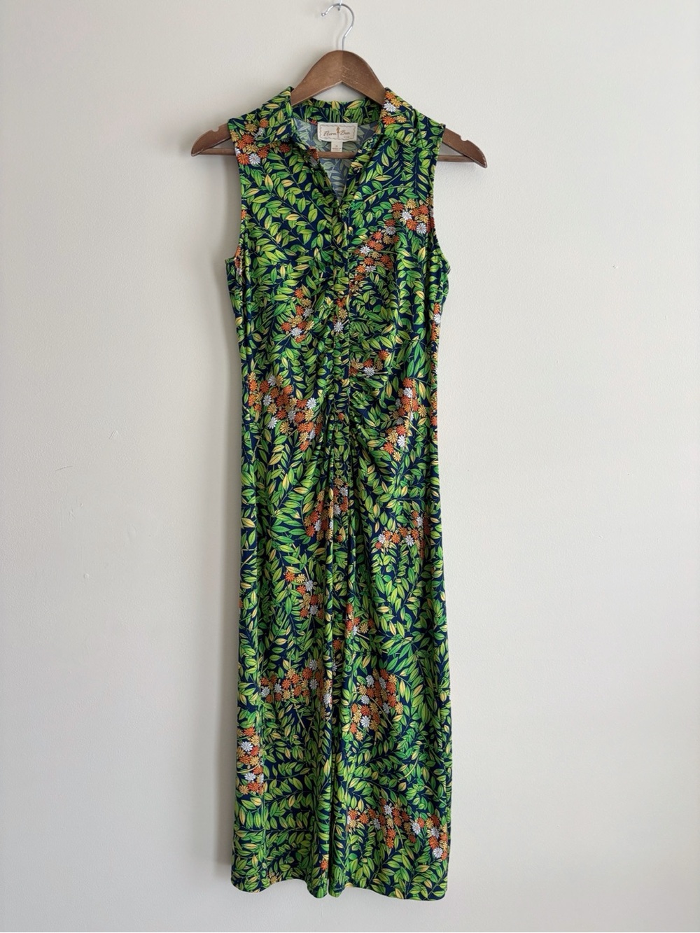 Flora Bea Blue & Green Floral Sleeveless Midi Dress Small